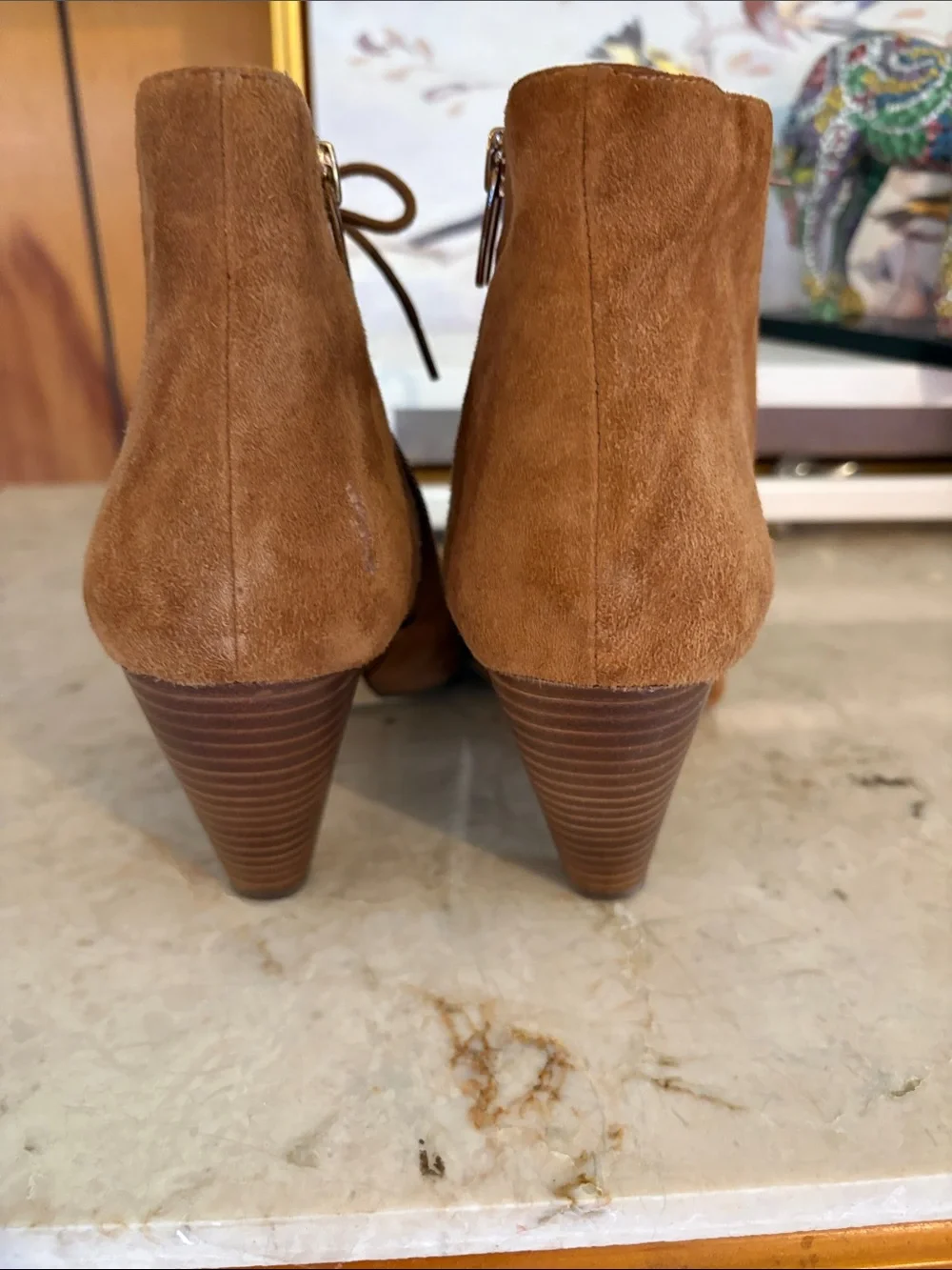 Vince Camito Suede Lace-Up Peep Toe Heeled Booties - Brown